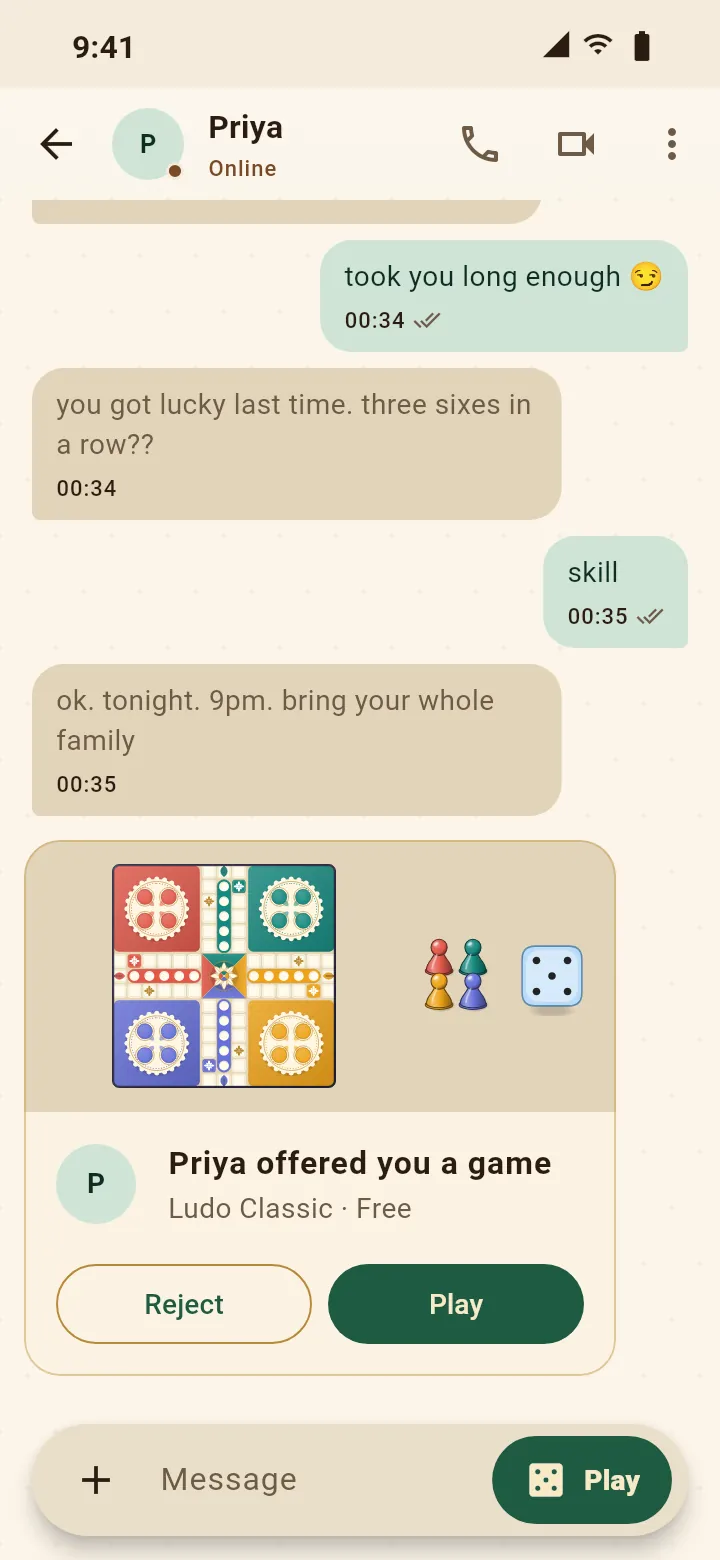 LudoTalk: a chat with a game invite