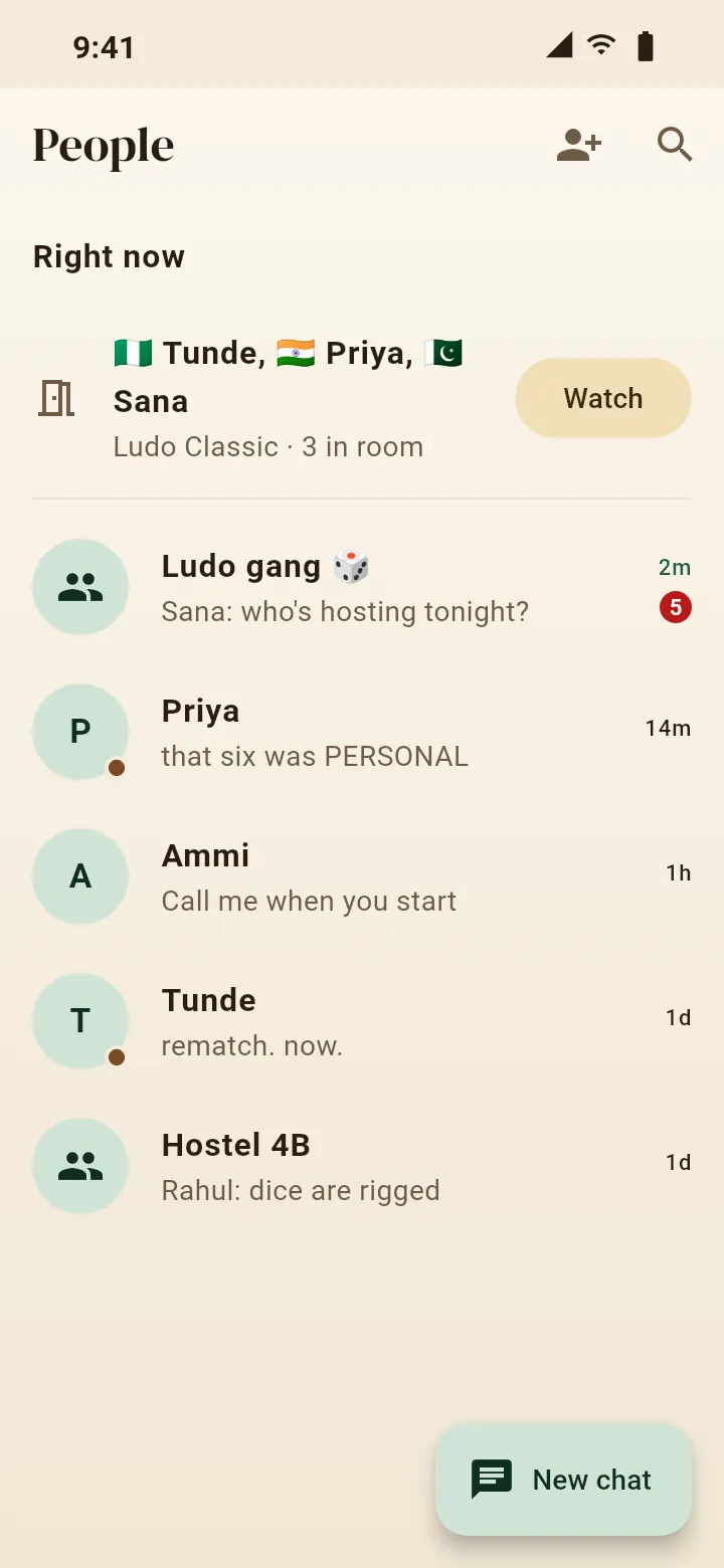 LudoTalk: your people, who's in a game right now, and your chats